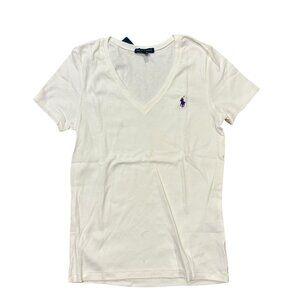 Polo Ralph Lauren Classic V-Neck T-Shirt – White with Purple Pony Logo